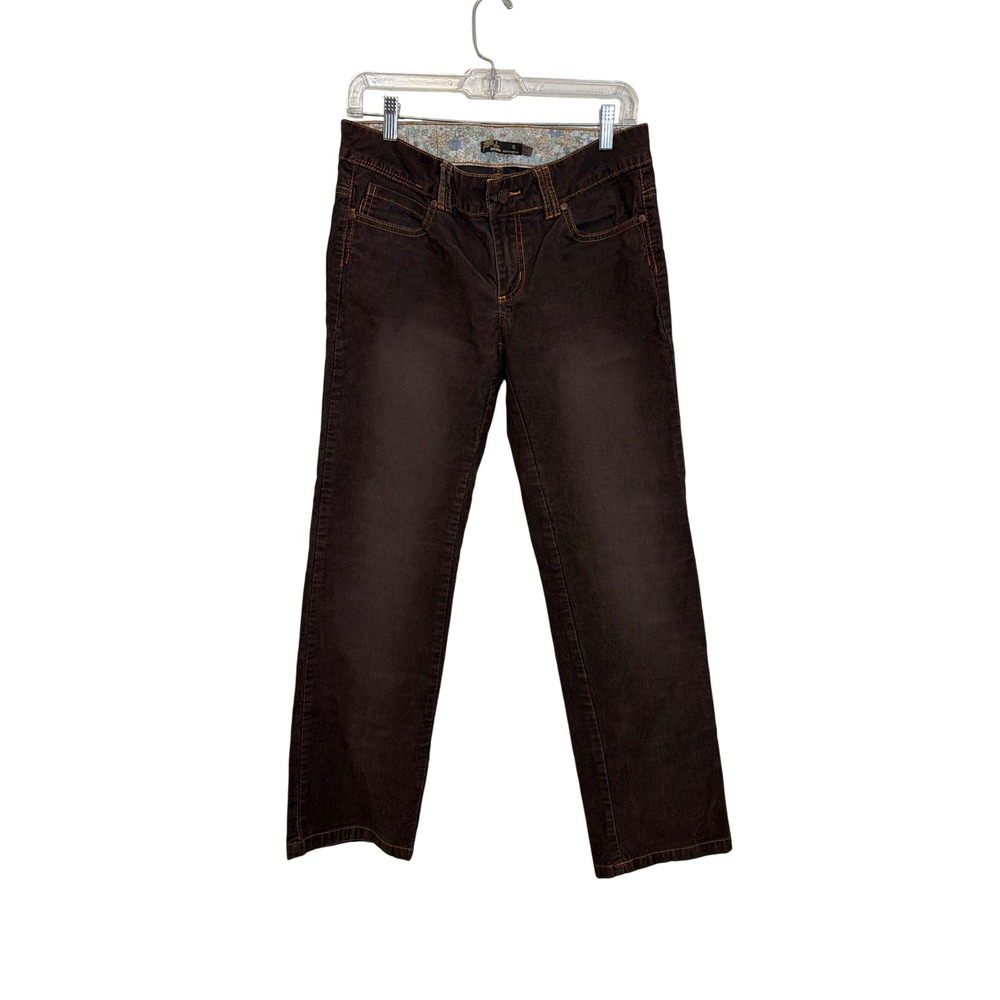 Prana Womens Brown Corduroy Straight Leg Pants Size 6 Regular Inseam Stretch